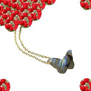 Collier en labradorite de style vintage 10-15 mm pour femmes, chaîne à maillons en forme de papillon de 18 pouces, argent sterling, certifié IGI - Product Image 1