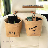 Bolsa de Almacenamiento para Auto con Diseño de Oso, Contenedor de Basura para Salida de Aire, Lavable, Impermeable, de Papel Kraft Resistente, Organizador para Vehículo