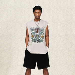 Chaleco Oversize Lavado con Gráficos de <span class=keywords><strong>Flores</strong></span>, Palomas, Oración, María y Cruz, Estilo Retro Gótico Streetwear, Act Bravely, Top Hip Hop para Hombre, Almacén de EE. UU. - Product Image 1