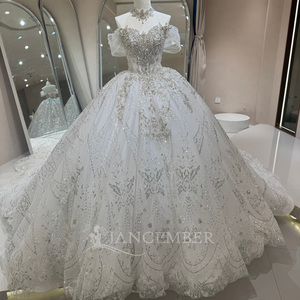 Dw0239 Stunning Off Shoulder Puff Collar <b>Silver</b> Baroque Sequin Embroidery Sparkle White Ball Gown <b>Wedding</b> <b>Dress</b> Jancember - Product Image 6