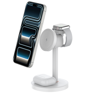 Chargeur sans fil magnétique 3-en-1 15W avec support de téléphone multi-angle pour montre et écouteurs, finition ABS couleur, Type-C
