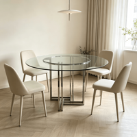 Table à manger ronde en verre trempé de luxe moderne, base en acier inoxydable, meubles de salle à manger pour la maison, l'hôtel, le restaurant