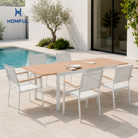 Mesa de comedor extensible para jardín HOMFUL con aspecto de teca, listones de aluminio con acabado de madera, mesa de comedor para exteriores resistente a la intemperie