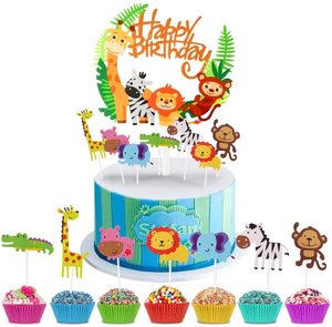 1 Decorazione per Torta <span class=keywords><strong>a</strong></span> Tema Animale + 35 Decorazioni per Cupcake con Animali dello Zoo, Kit Decorativo per Torta Safari nella Giungla, Decorazione per Baby Shower con Animali dello Zoo - Product Image 1