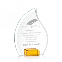 Trophée-plaque en cristal de verre personnalisé avec gravure, marque YL, impression UV, design portable, base transparente, emballage en boîte cadeau