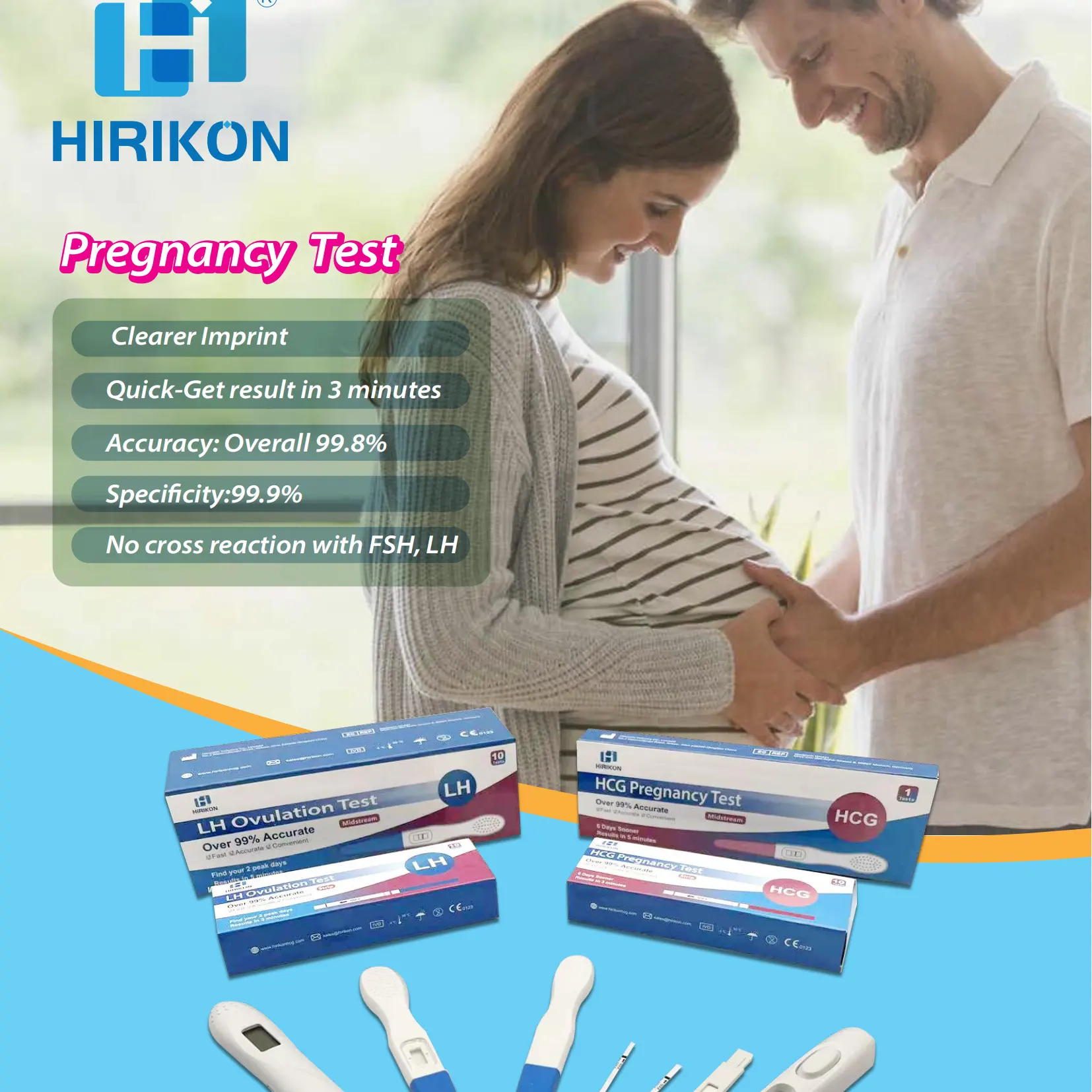 Hirikon Fabriek Levert Één Stap Hcg Urinedetectiekit Zwangerschapstest Voor Menselijk Gebruik