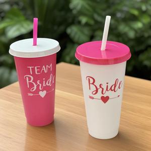Gobelets de fête de mariage en PP rouge rose, 10 pièces, écologiques, à thème robe de mariée, avec couvercles, mugs de voyage souvenir pour demoiselles d'honneur, style américain - Product Image 3