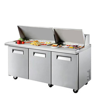 Réfrigérateur sous comptoir 3 portes en acier inoxydable style américain pour bar à salades, contrôle numérique, roues, idéal pour pizzeria et restauration rapide
