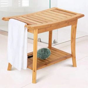 Bambu Shower Bench Shower Stool com prateleira de armazenamento SPA Bath <span class=keywords><strong>Chair</strong></span> para o assento do banheiro ou sala de estar em Door & Outdoor - Product Image 1