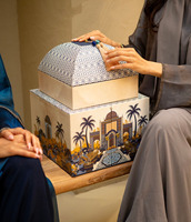 Coffret Cadeau Luxe Palmiers et Desserts, Boîte Élégante à Pompons pour Dattes du Ramadan, Emballage Personnalisé Fait Main pour Bonbons avec Tiroir Coulissant