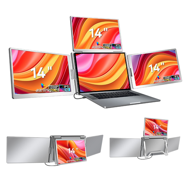 New 14-Inch IPS 1080P Laptop Screen Extender Triple 3-Screen Monitor Type-C/USB-C I/O Windows Mac Compatible for Business Use