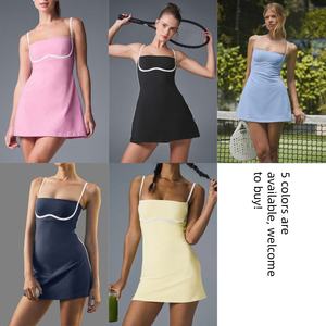 Vestido de yoga transpirable para <span class=keywords><strong>mujer</strong></span>, colores contrastantes, cojín en el pecho, pantalones cortos de entrenamiento deportivo, falda de <span class=keywords><strong>tenis</strong></span> con antideslumbrante - Product Image 4
