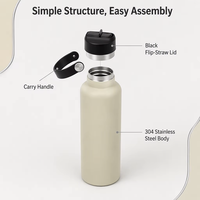 Bouteille d'eau personnalisable en acier inoxydable 304 avec couvercle à paille rabattable en PP, plusieurs capacités, OEM, ODM, logo, emballage