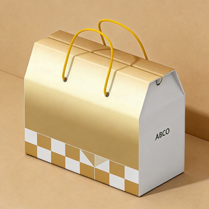 Wholesale Custom Logo Reusable Egg Corrugated Paper <strong>Gift</strong> Bags Embossing Foldable Supermarket Carrier for Red <strong>Wine</strong> Gold - Product Image 1