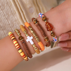 Conjunto de Pulseras de Arcilla Polimérica con Cuentas, Estilo Vintage Geométrico, Joyería Unisex de Moda, Primavera 2025, Origen Yiwu - Product Image 1