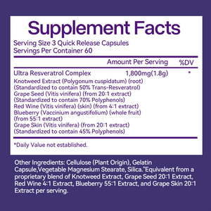 1800mg Resveratrol <b>Antioxidant</b> Formula Capsules OEM <b>Health</b> <b>Supplements</b> for Adult Cardiovascular <b>Health</b> & Cellular Protection - Product Image 2