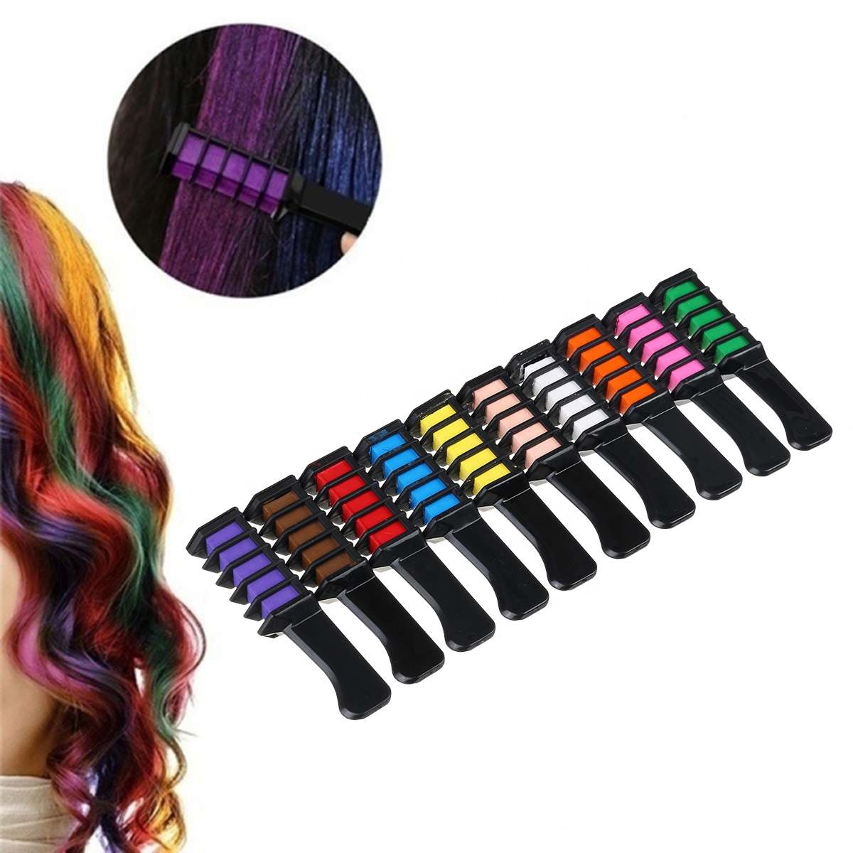 2021 Oem 6 Kleur Set Tijdelijke Haar Krijt Kleur Kam Dye Cosplay Wasbare Hair Kleur Kam Voor Party Make-Up