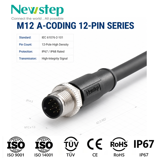 M12 12 Pins Male Connector Cable a Code Straight Profibus Cable Single Male Electrical PVC Sensors Cable Industrial Molded Cable