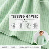 Gaun Sweater Rajut TR Rib Brush Knit 74% Poliester 20% Rayon 6% Spandex 250GSM 160cm Lembut Hangat Nyaman Tebal Grosir Kustom