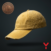 Casquette de baseball vintage en coton délavé, style Dad Hat, jaune moutarde, avec pan latéral déchiré, style grunge streetwear, calotte souple, Gorras