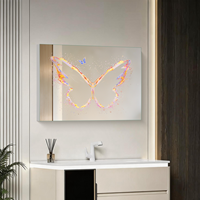 Miroir de salle de bain LED sans cadre avec capteur sans contact, motif papillon imprimé UV personnalisé