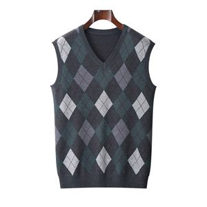 Casual Custom <strong>Argyll</strong> Men's Knitted <strong>Sweater</strong> <strong>Vest</strong> Wool Dark Blue Sleeveless Jacquard Knitted <strong>Sweater</strong> <strong>Vest</strong> for Men - Product Image 6