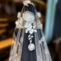 ROMANTIC Luxury 3.5M Long Bridal Handmade Flowers Veil Exquisite Wedding Veils.