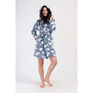 Women's Floral Print Long-Sleeve Robe Elastic Waist Hood <b>Short</b> Pockets Customizable Breathable Bridal <b>Dressing</b> <b>Gown</b> for Night - Product Image 4