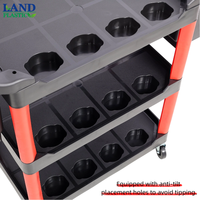 Chariot à outils pliable à 3 niveaux en plastique PP recyclé avec trous pour bouteilles, 2 bacs suspendus, chariot roulant mobile pour le detailing automobile, garage, atelier