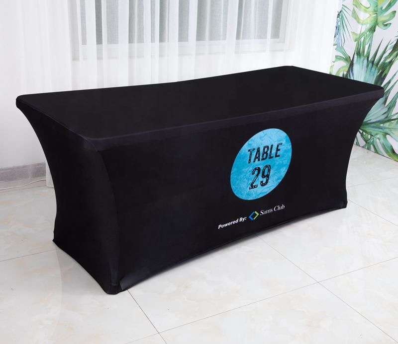 Promotionele Gedrukt Gedrapeerde Voorzien 4Ft 5Ft 6Ft 8Ft Tafelloper Rok Gooi Cover Custom Event Beurs Tafelkleed