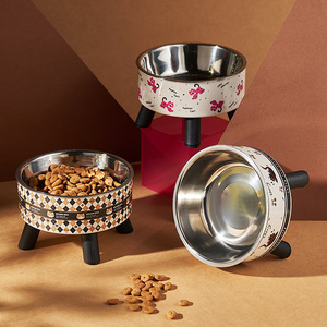 Bols pour animaux de compagnie en acier inoxydable surélevés antidérapants avec support pour nourriture et eau pour chats et chiens - Product Image 1