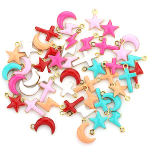 Pendentif étoile lune croix éclair en acier inoxydable, accessoires de bijoux en émail pour la fabrication de colliers H1407 - Product Image 1