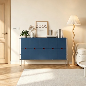Credenza in Legno Massello Stile Bauhaus Moderno e Minimalista, Mobile Contenitore Blu Danubio <span class=keywords><strong>per</strong></span> Soggiorno e Ingresso, <span class=keywords><strong>Arredamento</strong></span> <span class=keywords><strong>Casa</strong></span> - Product Image 1