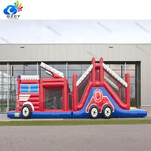 Hot Koop Opblaasbare Brandbestrijding Truck Pvc Kids Hindernisbaan Apparatuur