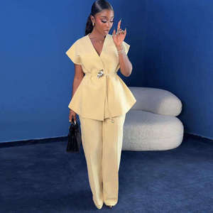 Ensemble élégant deux pièces <span class=keywords><strong>pour</strong></span> <span class=keywords><strong>femme</strong></span>, vente en gros d'usine, décontracté d'été, sans manches, avec ceinture, gilet et pantalon large, couleur unie, idéal <span class=keywords><strong>pour</strong></span> le bureau - Product Image 6