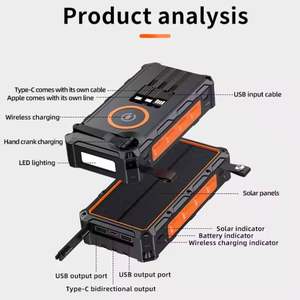 Banco de Energía Solar Portátil Plegable para Camping, 20000 mAh, con Manivela y Pantalla - Product Image 3