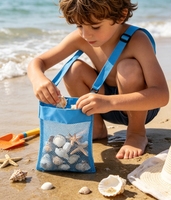 Sac de plage en maille pour coquillages, avec sangle réglable, léger, pour la collecte de coquillages, avec sangles réglables, pour garçons et filles, cadeau