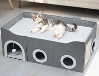 Maison pour animaux de compagnie pliable semi-fermée à 3 niveaux avec trou oblique et griffoir pour chats