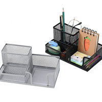 Accessoires de bureau en gros : Organisateur de bureau 3-en-1 en maille d'acier robuste avec porte-stylos et porte-crayons pour une solution de rangement polyvalente