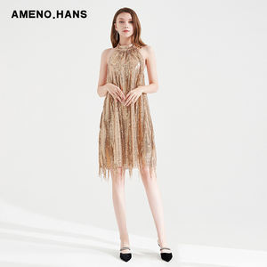 Robe de soirée dorée, à paillettes, pour femmes, tenue de bal, de fête - Product Image 5