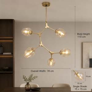 Lustre moderne en fer avec abat-jour en verre ambré, finition dorée, E27, 5 lumières, pour salle à manger, salon, décoration intérieure - Product Image 3