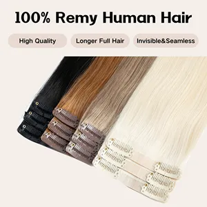 Hair Extensions Tape In Haohao Hair Supplier Wholesale Thick End Invisible PU Clip Hair Extension Raw Blonde Seamless Clip In Hair Extensions