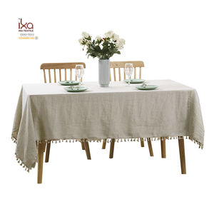 <span class=keywords><strong>Mantel</strong></span> rectangular con borlas individuales sin arrugas blancas para fiesta de lino lavado natural para el hogar - Product Image 1