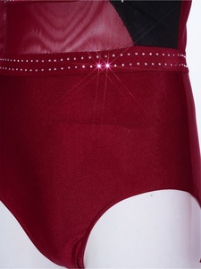 Women <b>Rhythmic</b> <b>Gymnastics</b> <b>Leotard</b> Long Sleeve Mesh Rhinestone Competition Asymmetric Panel Slim for Stage Custom - Product Image 4