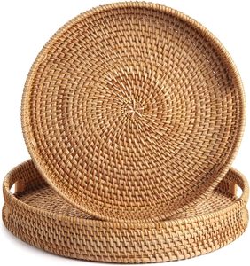 Coffee Table <strong>Tray</strong> Round Rattan Ottoman <strong>Tray</strong> Woven Serving <strong>Trays</strong> <strong>with</strong> <strong>Handles</strong> for Home and Kitchen Decorative Natural - Product Image 3
