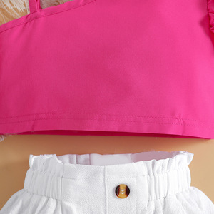 Abbigliamento per Bambini Stile Occidentale, Vestito Estivo per Ragazze, Top con Spalline e Pizzo, <span class=keywords><strong>Shorts</strong></span> Tinta Unita - Product Image 5