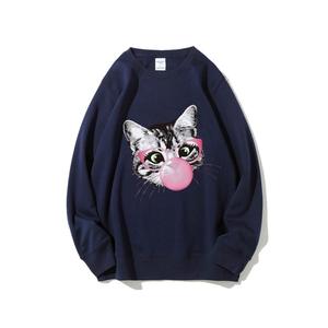 Chemise ample à épaules tombantes en coton pur, imprimé chat <span class=keywords><strong>soufflant</strong></span> des bulles, mignonne, rétro, colorée - Product Image 1