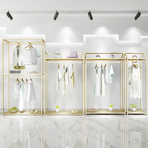Centro commerciale <span class=keywords><strong>negozio</strong></span> <span class=keywords><strong>di</strong></span> <span class=keywords><strong>abbigliamento</strong></span> <span class=keywords><strong>di</strong></span> visualizzazione scaffale spot doppio-strato <span class=keywords><strong>di</strong></span> oro delle donne <span class=keywords><strong>negozio</strong></span> <span class=keywords><strong>di</strong></span> <span class=keywords><strong>abbigliamento</strong></span> appendere i vestiti cremagliera - Product Image 4