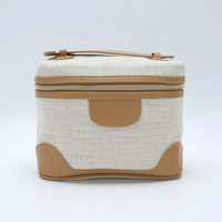 Trousse de Maquillage de Luxe Minimaliste en Lin pour Femme, Durable, Imperméable, Portable, avec Patchwork en PU, Grande Capacité, Sac de Rangement pour Cosmétiques