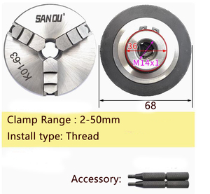 Đầu cặp máy tiện 63mm SANOU 3 chấu tự định tâm, đường kính K01-63, thân thép, dùng cho máy tiện gỗ nhỏ, sản xuất tại Trung Quốc - Product Image 2